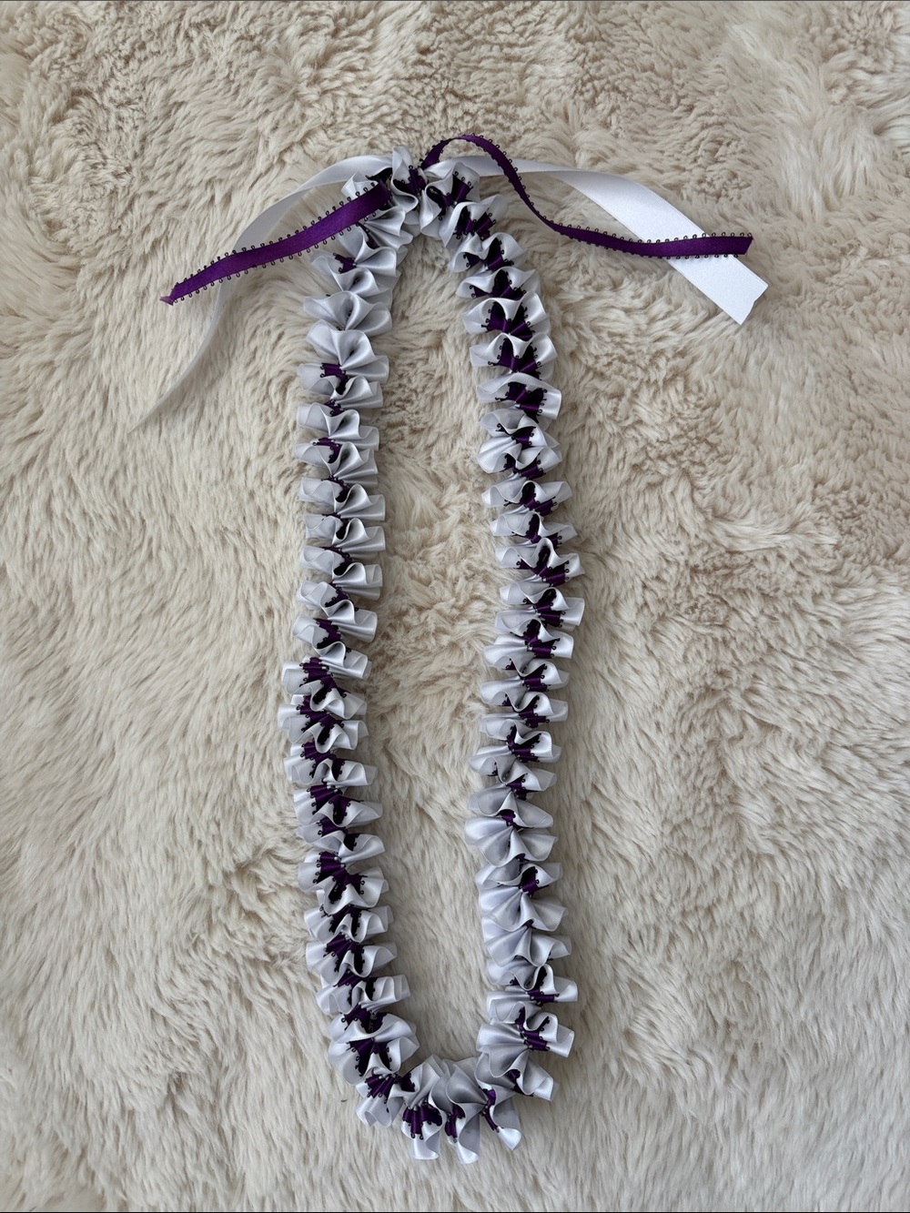 White and Purple Ribbon Lei